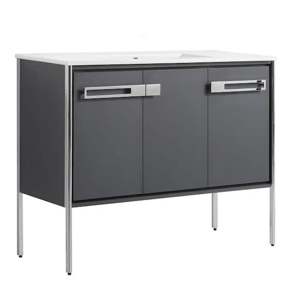 FINE FIXTURES Oakville 42 in. W x 18.32 in. D x 33.5 in. H Bath Vanity in Onix Grey with White Ceramic Top