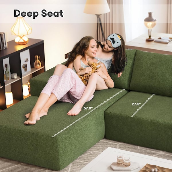 Allwex Verve 106 in. Wide Square Arm 2-Piece Modern Wool Fabric L