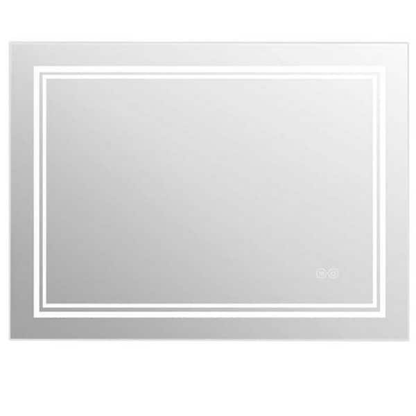 Unbranded Victoria 30 in. W x 36 in. H Rectangular Frameless Anti-Fog Wall LED Bathroom Vanity Mirror in Matte Silver