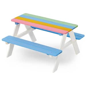35 in. Blue Rectangle Wood Kids Picnic Tables for Outdoor, Table and Chair Set