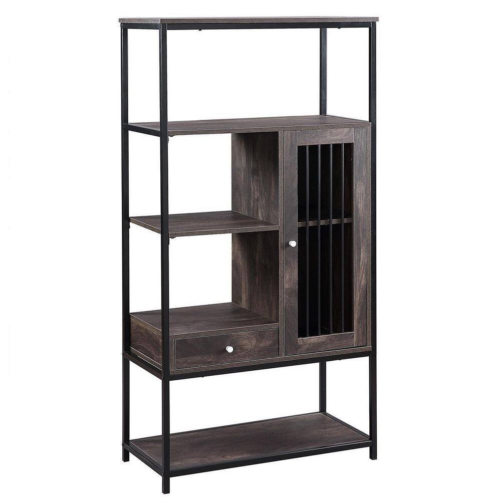 31.4 in. W Brown Vintage Industrial Style Bookcase and Bookshelf 5Tier Display Shelf with Doors