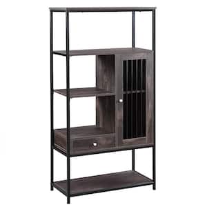 31.4 in. W Brown Vintage Industrial Style Bookcase and Bookshelf 5-Tier Display Shelf with Doors and Drawers