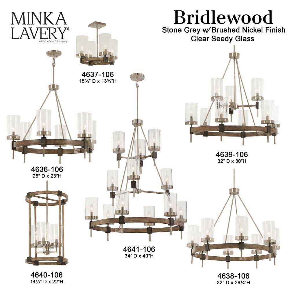 Stone Grey and Brushed Nickel 6-Light Chandelier with Clear Seedy Glass
