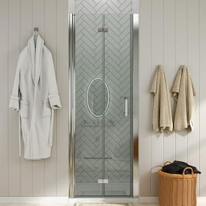 32 to 33-1/4 in. W. x 72 in. H Bi-Fold Frameless Shower Doors in Chrome with Clear Glass