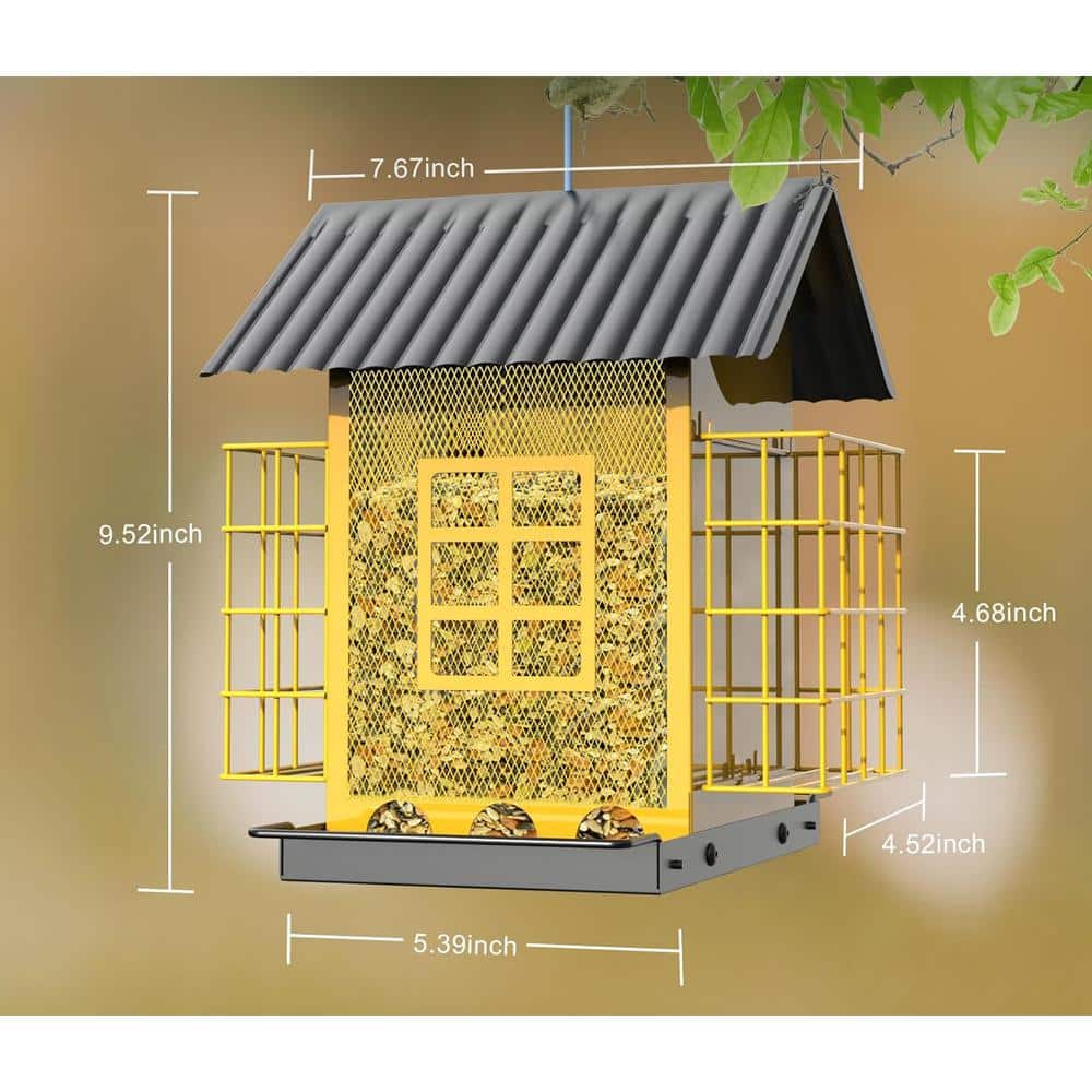 Green Metal Hanging Bird Feeder with Double Suet Cage