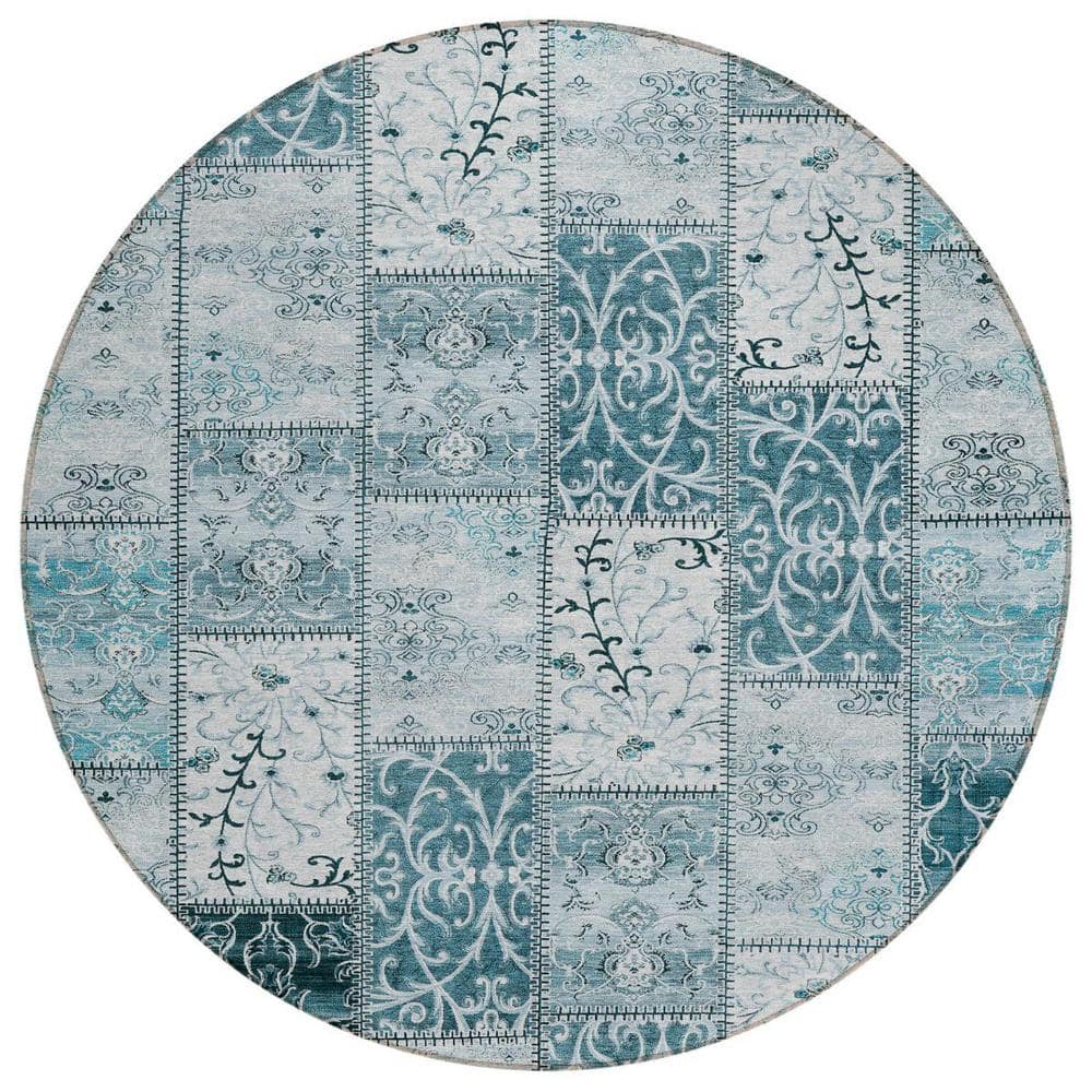 Teal 8 ft. Round Woven Plaid Round Indoor/Outdoor Area Rug price history on PriceWatchPro