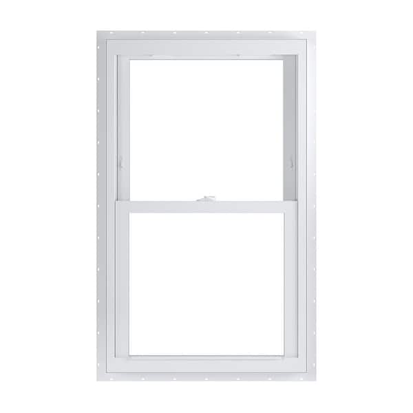 American Craftsman 27.75 in. x 46 in. 70 Series White Double Hung Low-E Argon PS Glass Vinyl Fin No J Window, Screen Incl