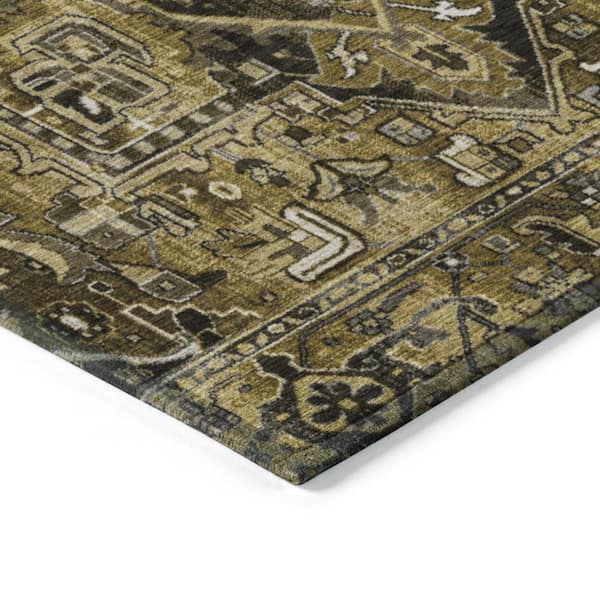 Coffee and Gray 8 ft. Round Woven Oriental Round Indoor/Outdoor Area Rug