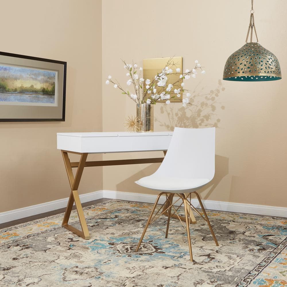 White Faux Leather Side Chair with Gold Metal Legs