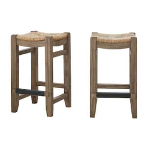 26 in. Newport Light Amber with Rush Seats Wood Counter Height Stools (Set of 2)