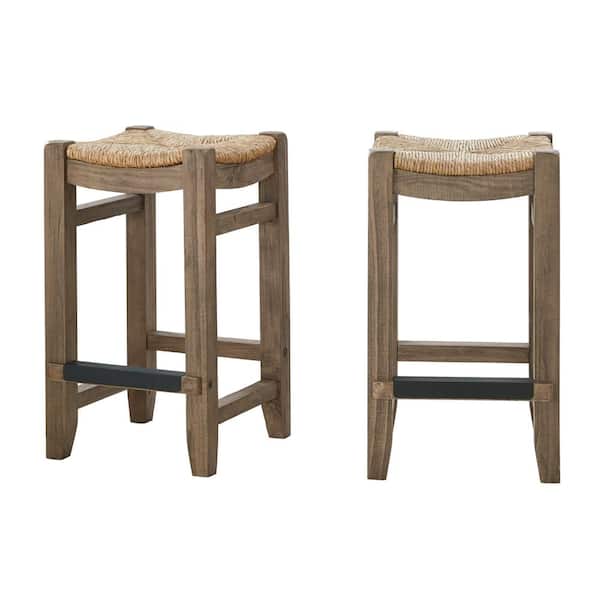 Alaterre Furniture 26 in. Newport Light Amber with Rush Seats Wood Counter Height Stools (Set of 2)