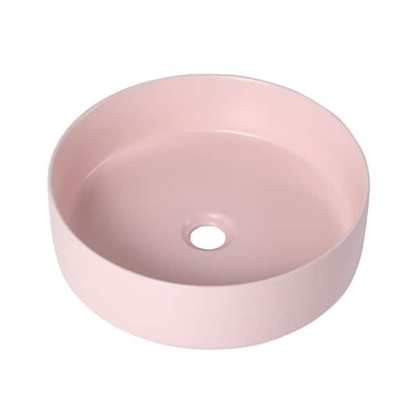 WarmieHomy Ceramic Circular Round Vessel Bathroom Sink Art Bowl Shaped Sink in Pink