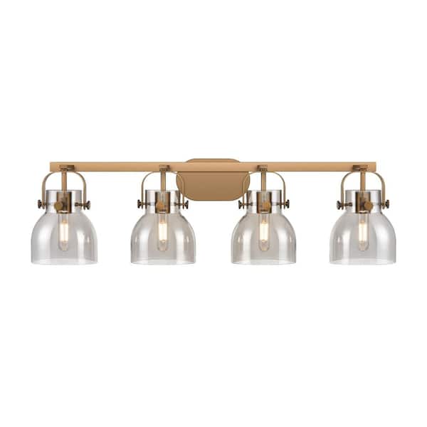 Innovations Pilaster II Bell 36.5 in. 4-Light Matte Black Vanity Light with Glass Shade