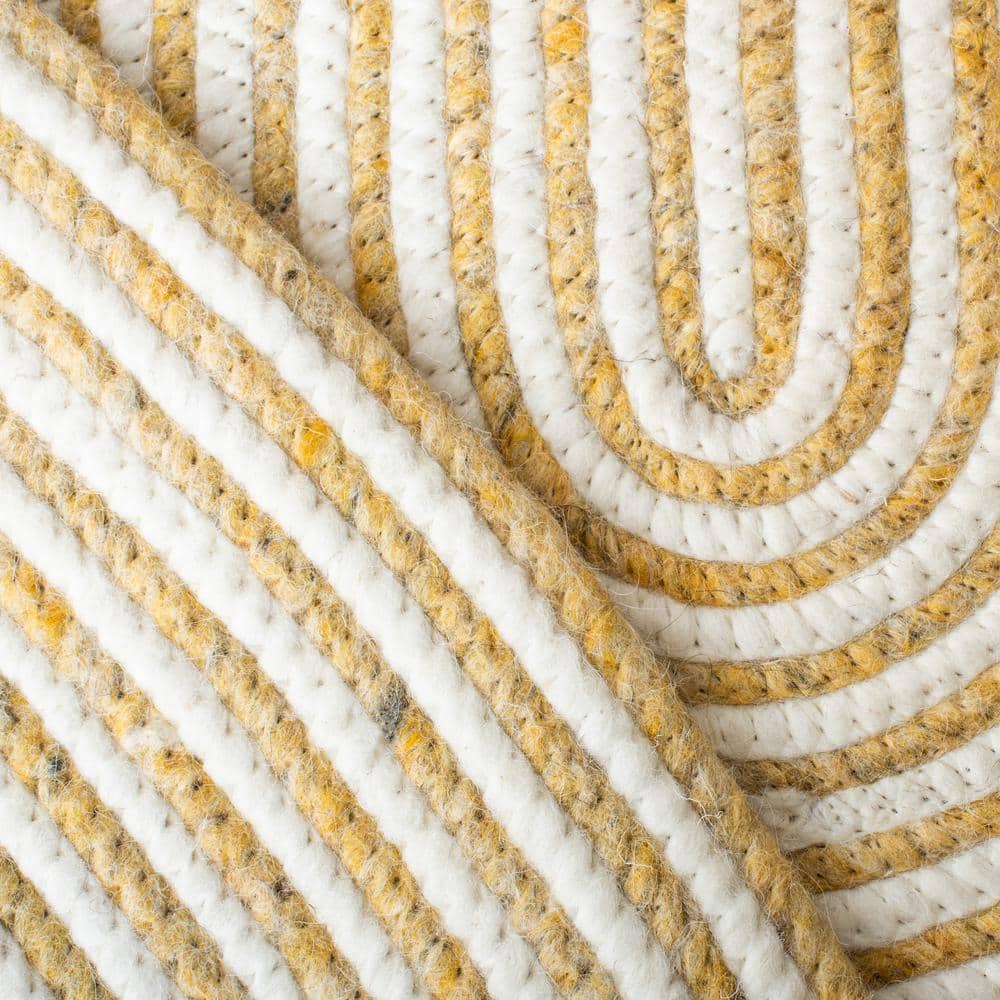 Handmade Gold and Ivory Round Wool Braided Area Rug