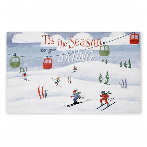 Tis the Season Ski Slopes White 18 in. x 30 in. Polyester Non-Slip Outdoor Door Mat