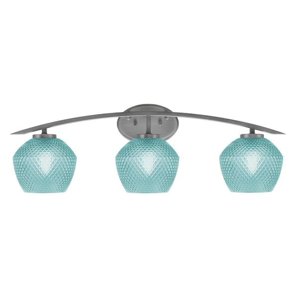 Unbranded Siena 29 in. 3-Light Vanity Light Graphite with Turquoise Glass Shades