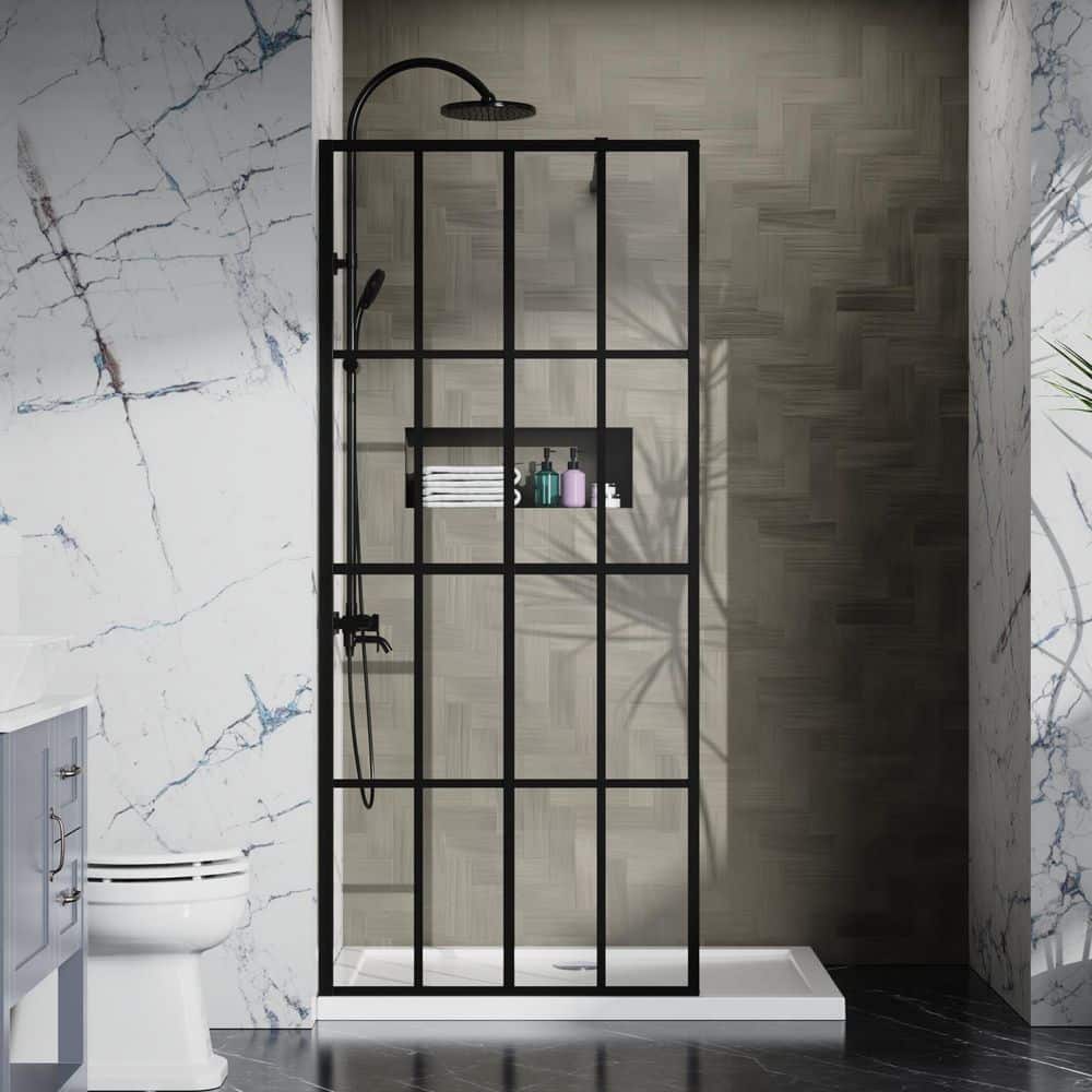 34 in. W x 72 in. H Walk-in Fixed Framed Shower Door, 4-Panel Design Shower Screen Door w/ Clear Tempered Glass in Black price history on PriceWatchPro