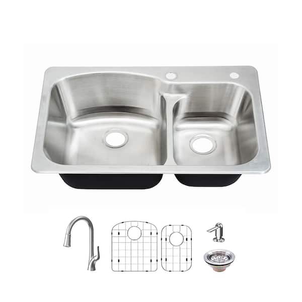 【BRU NA BOINNE】 BEHATI 2号 Glacier Bay 33 in. Drop-In 60/40 Double Bowl 18 Gauge