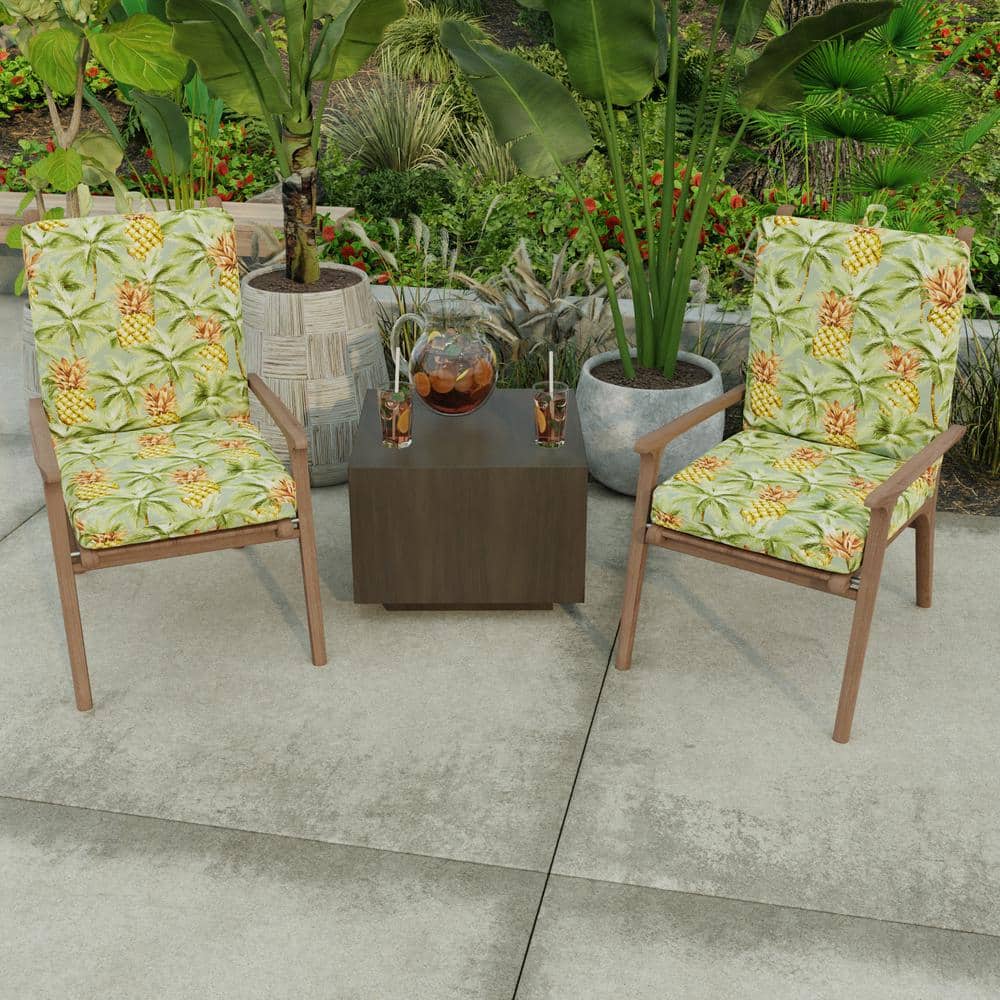 Luau Breeze Green Tropical Outdoor Chair Cushion with Ties
