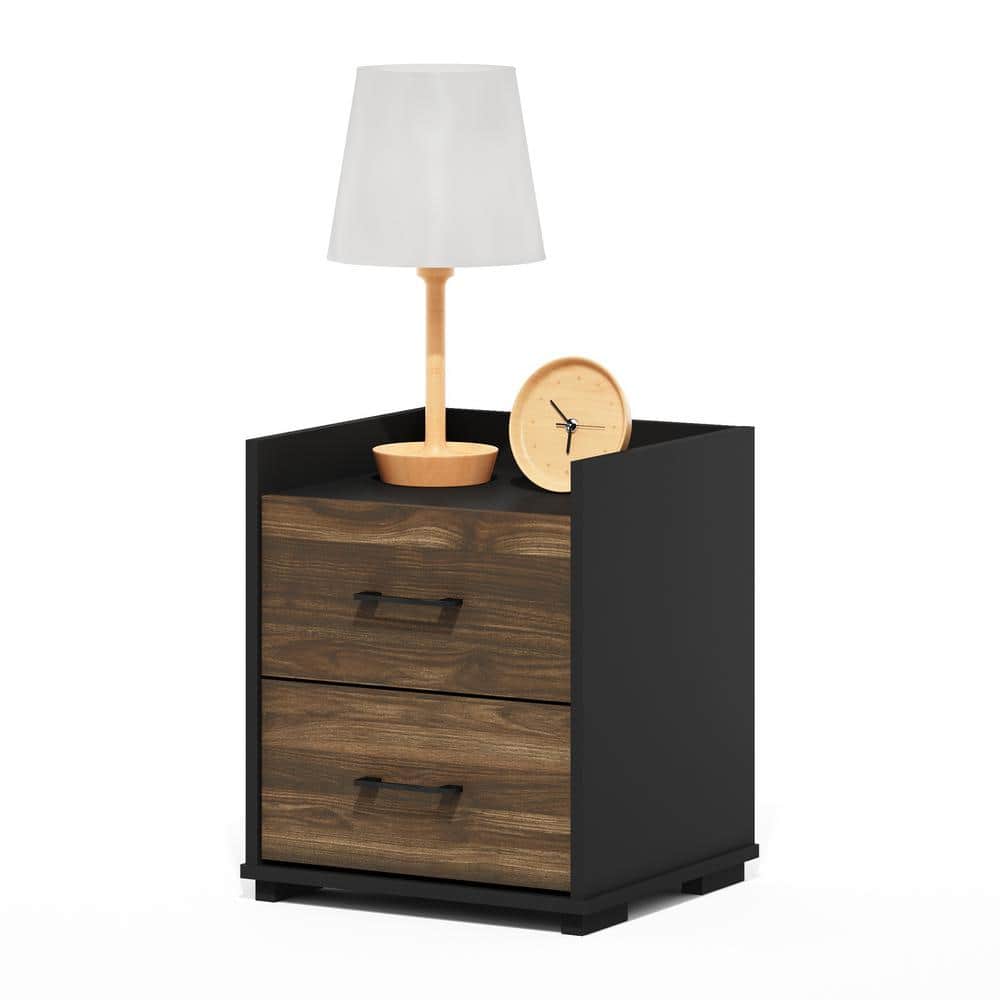 Columbia Walnut and Black Wood 2-Drawer Nightstand