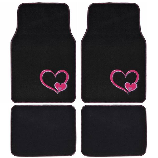 BDK Two Pink Hearts Love MT-539 Design 4 Pieces Carpet Car Floor Mats