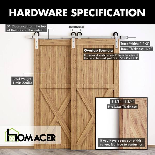 HOMACER 4 ft./48 in. Black Rustic Non-Bypass Sliding Barn Door Hardware Kit  Diamond Design Roller for Double Doors LX2TGH048C - The Home Depot