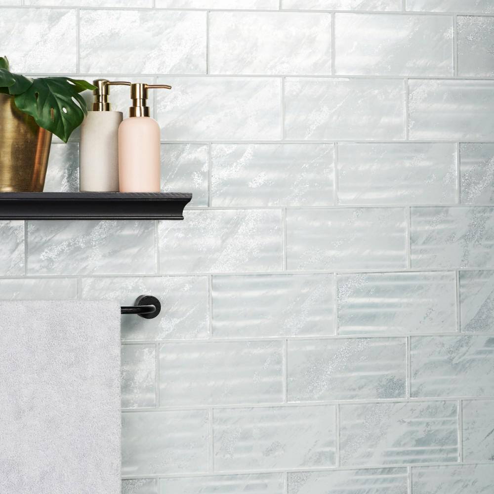 Astral Polished White Glass Rectangular Wall Tile