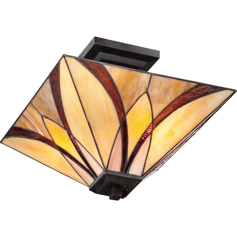 Valiant Bronze 14" Tiffany Glass Semi-Flush Mount Light
