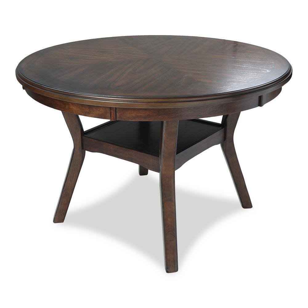 Cherry Brown Round Wood Dining Set with 4 Chairs