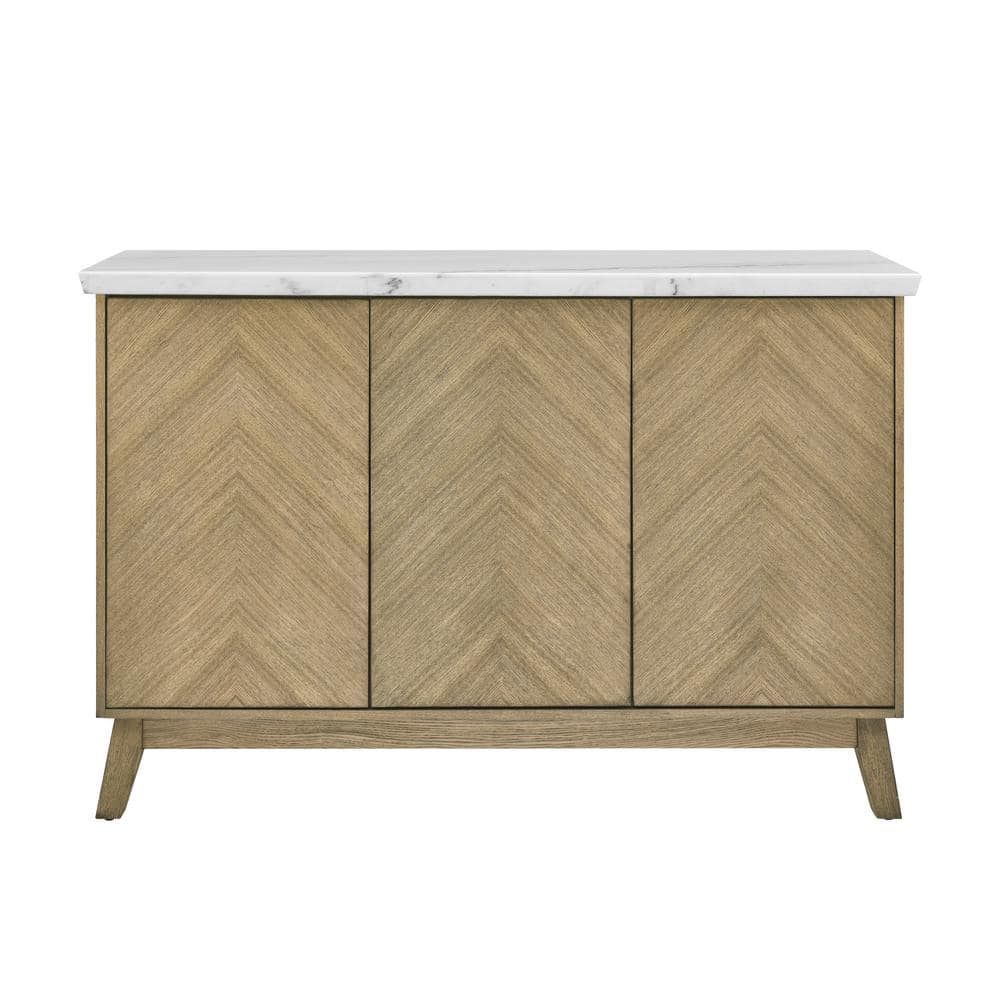 Vida Blonde Chevron Sideboard with Genuine Marble Top