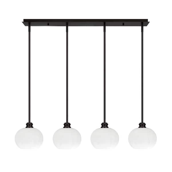 Unbranded Albany 60-Watt 4-Light Espresso Linear Pendant Light with White Muslin Glass Shades and No Bulbs Included