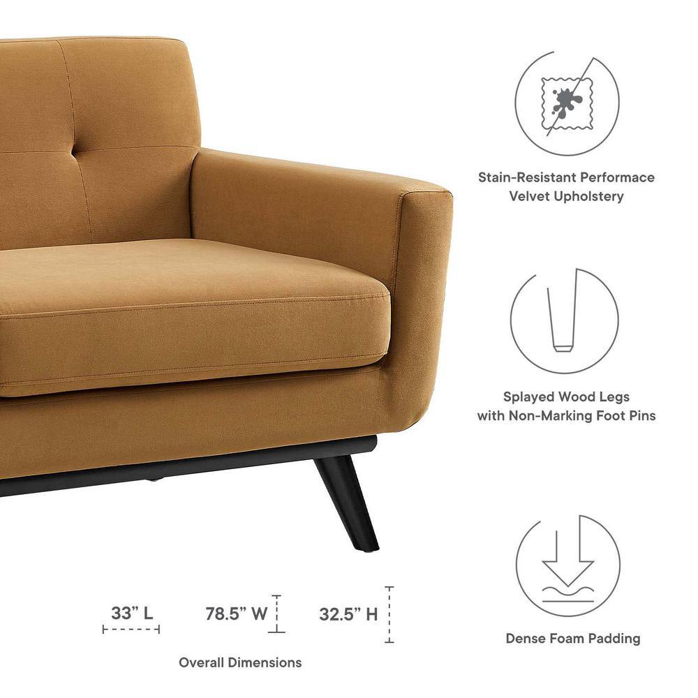Cognac Velvet Tufted Loveseat with Black Wood Legs