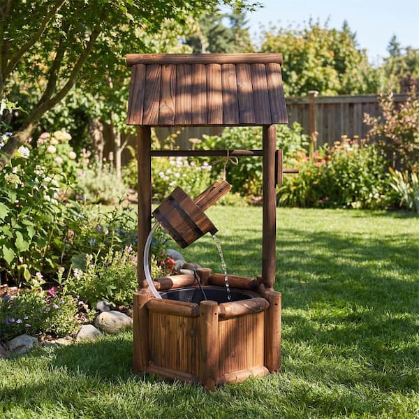 Fir Wood Wishing Well Fountain Outdoor Electric Backyard Pump