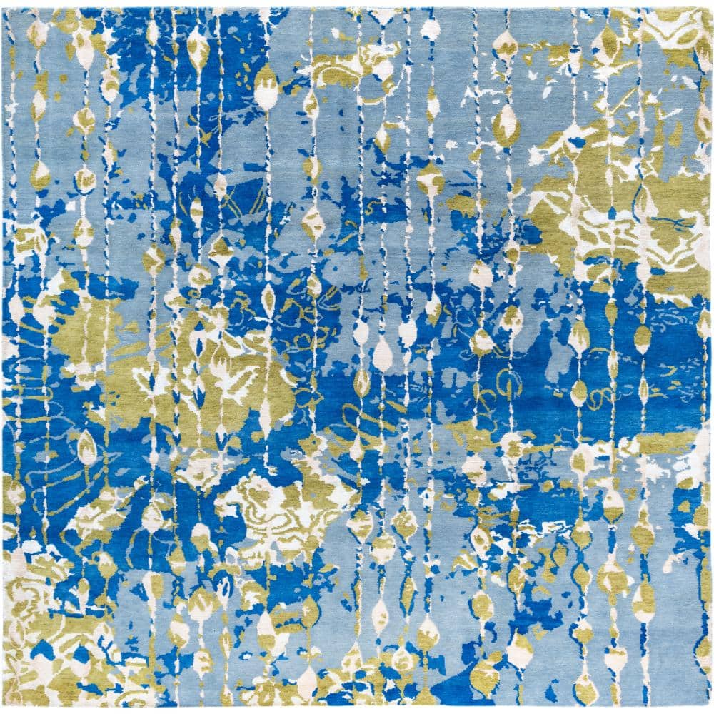 Modern-Contemporary Blue 8 X 10 Hand-Knotted Wool Silk Indoor Area Rug price history on PriceWatchPro