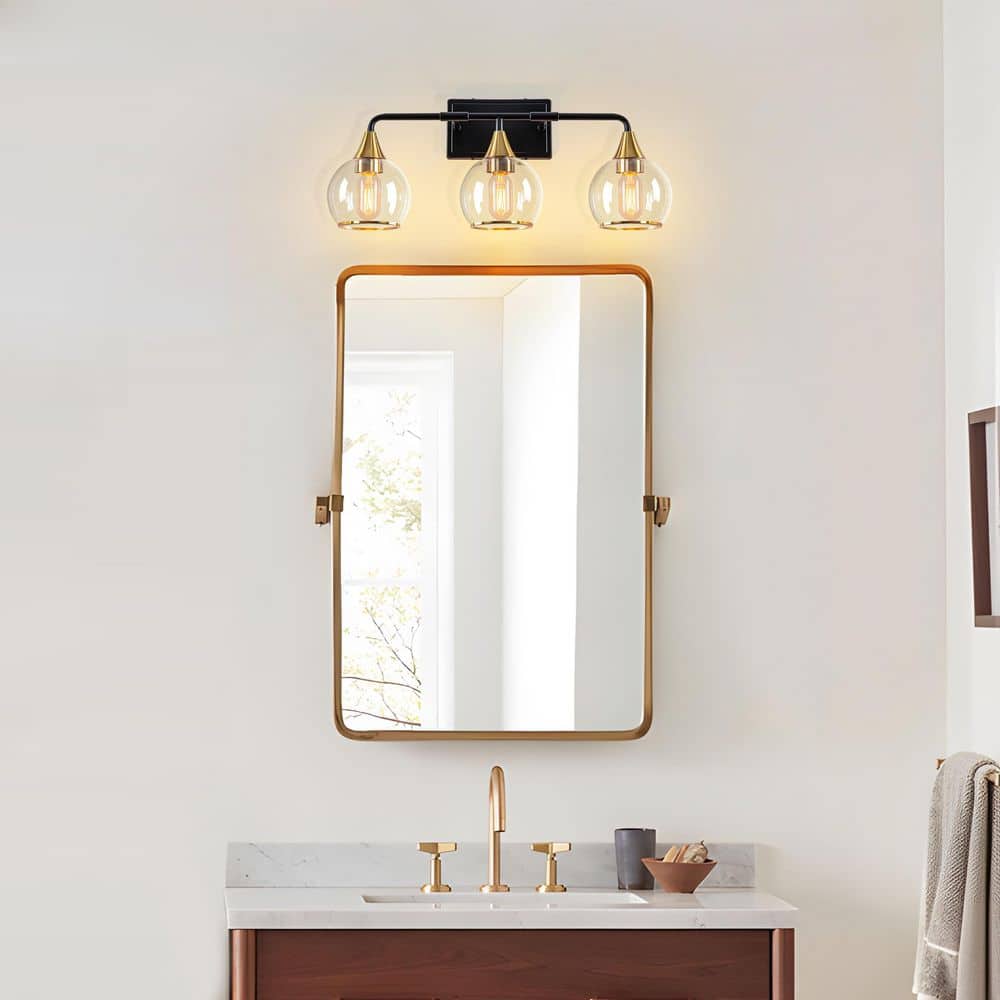 Clerio 23.94 in. 3-Light Modern Black and Gold Clear Glass Globes Bathroom Vanity Light price history on PriceWatchPro