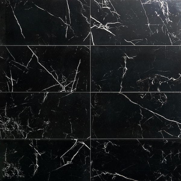 Ivy Hill Tile Marmo Black 11.81 in. x 23.62 in. Polished Marble Look Porcelain Floor and Wall Tile ( 11.62 sq.ft. / Case)