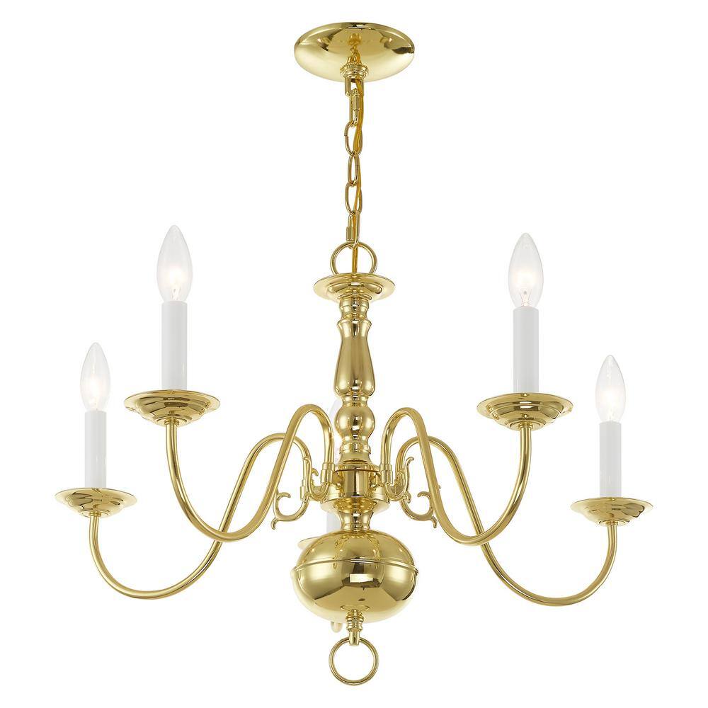 Williamsburgh Polished Brass 5-Light Colonial Chandelier