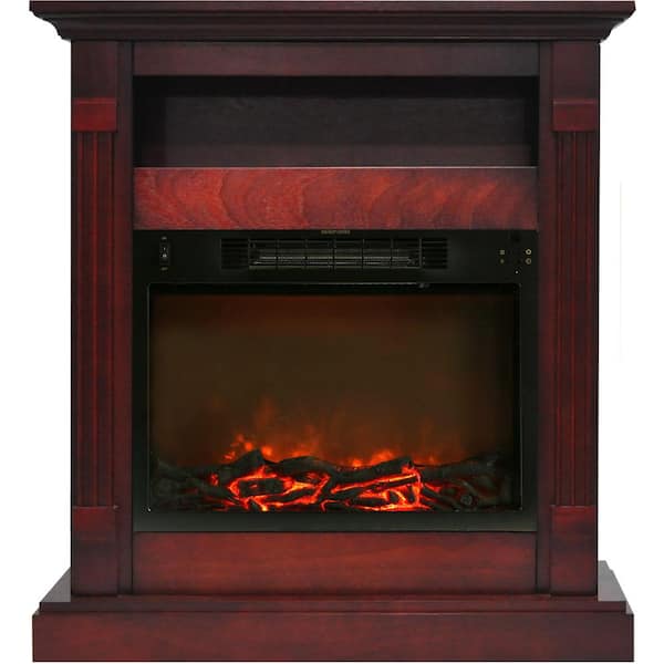 Hanover Drexel 34 in. Electric Fireplace with 1500-Watt Log Insert and Cherry Mantel