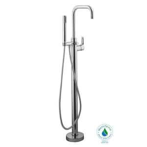 Modern Single-Handle Freestanding Floor Mount Tub Faucet with Handheld Showerhead in Chrome