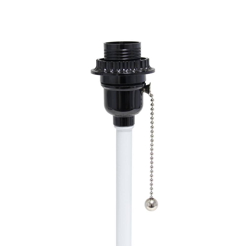 White Stick Lamp with Gray Fabric Shade and Charging Outlet