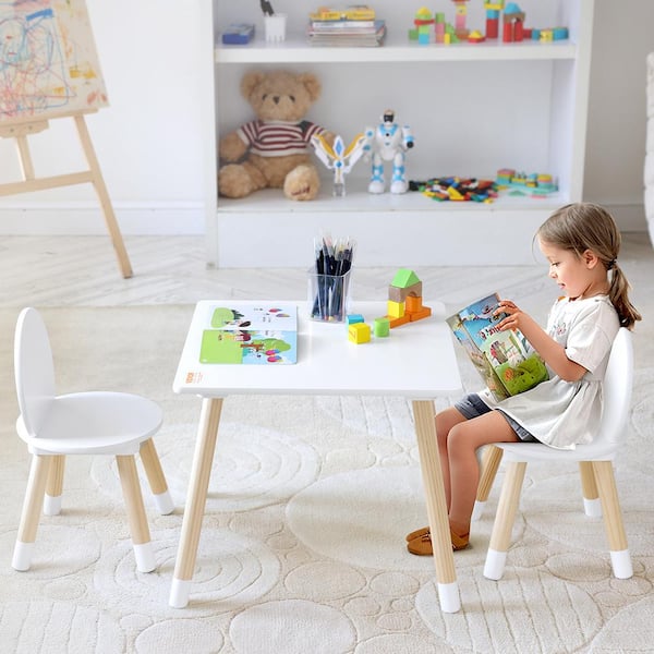 Kids Table and 2-Piece Chair Set Top Toddler Table and Chair Set Children Multi-Activity Table for Art, Craft, Reading