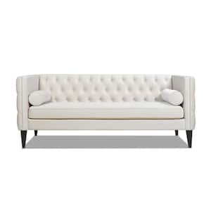 Diane 84 in. W Square Arm Performance Velvet Tufted Tuxedo Sofa with Bolster Pillows in French Beige