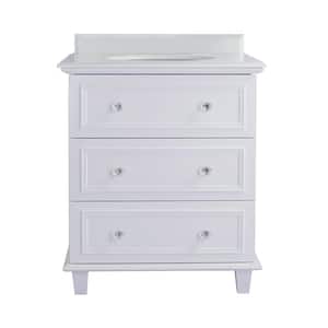 Luna 30 in. W x 22 in. D x 35 in. H Bathroom Vanity in White with Pure White Phoenix Stone Top