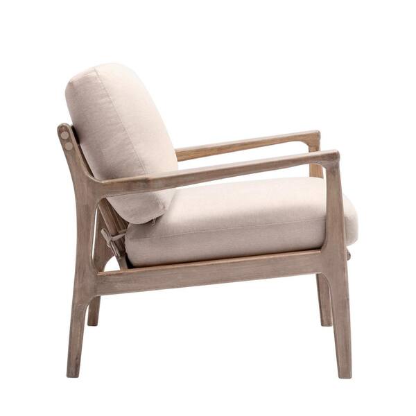 Solid Wood Frame Scandi Linen Armchair Cushioned Mini Sofa