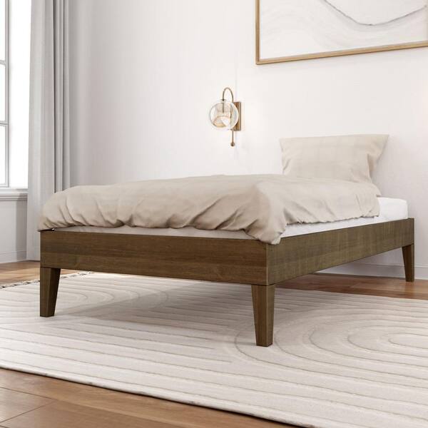 Brown, Wood Frame, Twin-Size Platform Bed, Matte Walnut WL130220