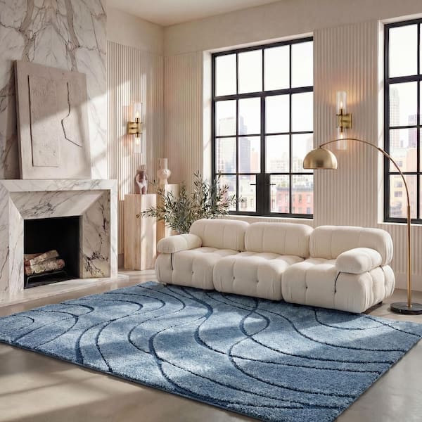 Florida Shag 2 ft. x 4 ft. Light Blue/Blue Solid Color Area Rug