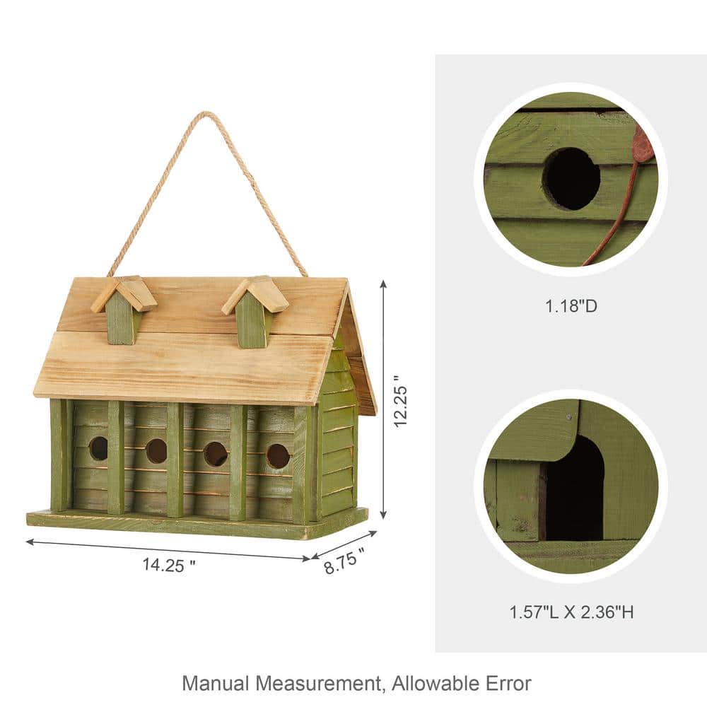 14.25" Green and Natural Wood Hanging Birdhouse