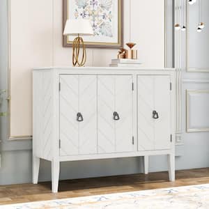 Cream White Accent Storage Wooden Cabinet with Adjustable-Shelf, Antique Modern Sideboard