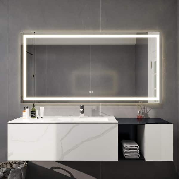 UNIKOO 60 in. W x 30 in. H Rectangular Frameless Anti-Fog Wall-Mounted LED Backlit Light Bathroom Vanity Mirror