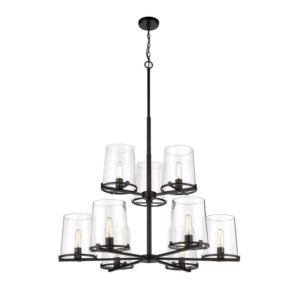 Callista 9-Light Matte Black Chandelier with Glass Shade